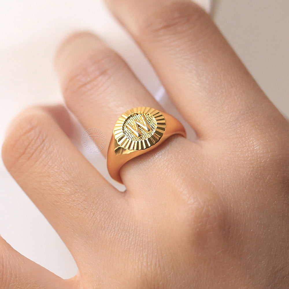 Gold Initial Signet Ring Monogram Knuckle Ring US Size 7