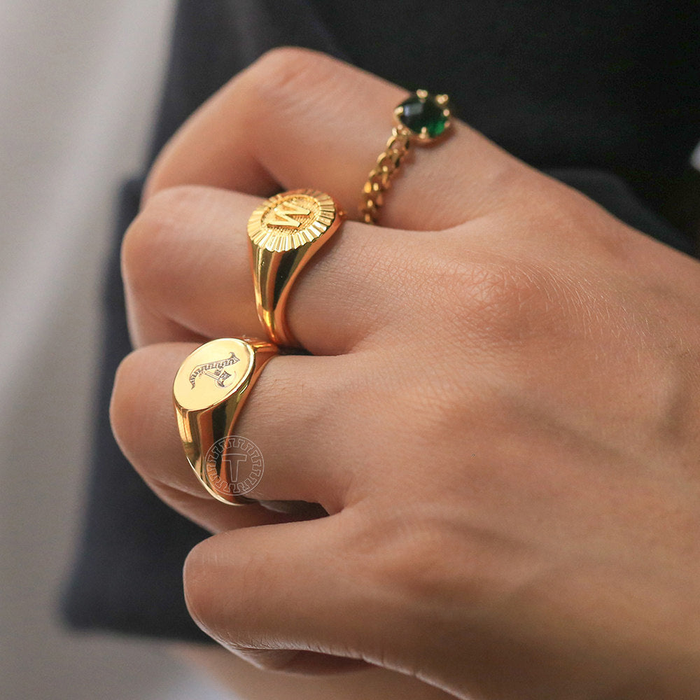 Gold Initial Signet Ring Monogram Knuckle Ring US Size 7
