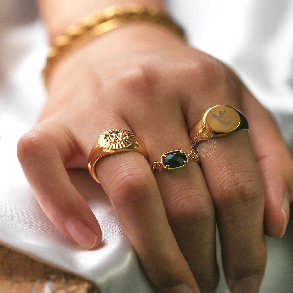 Gold Initial Signet Ring Monogram Knuckle Ring US Size 7