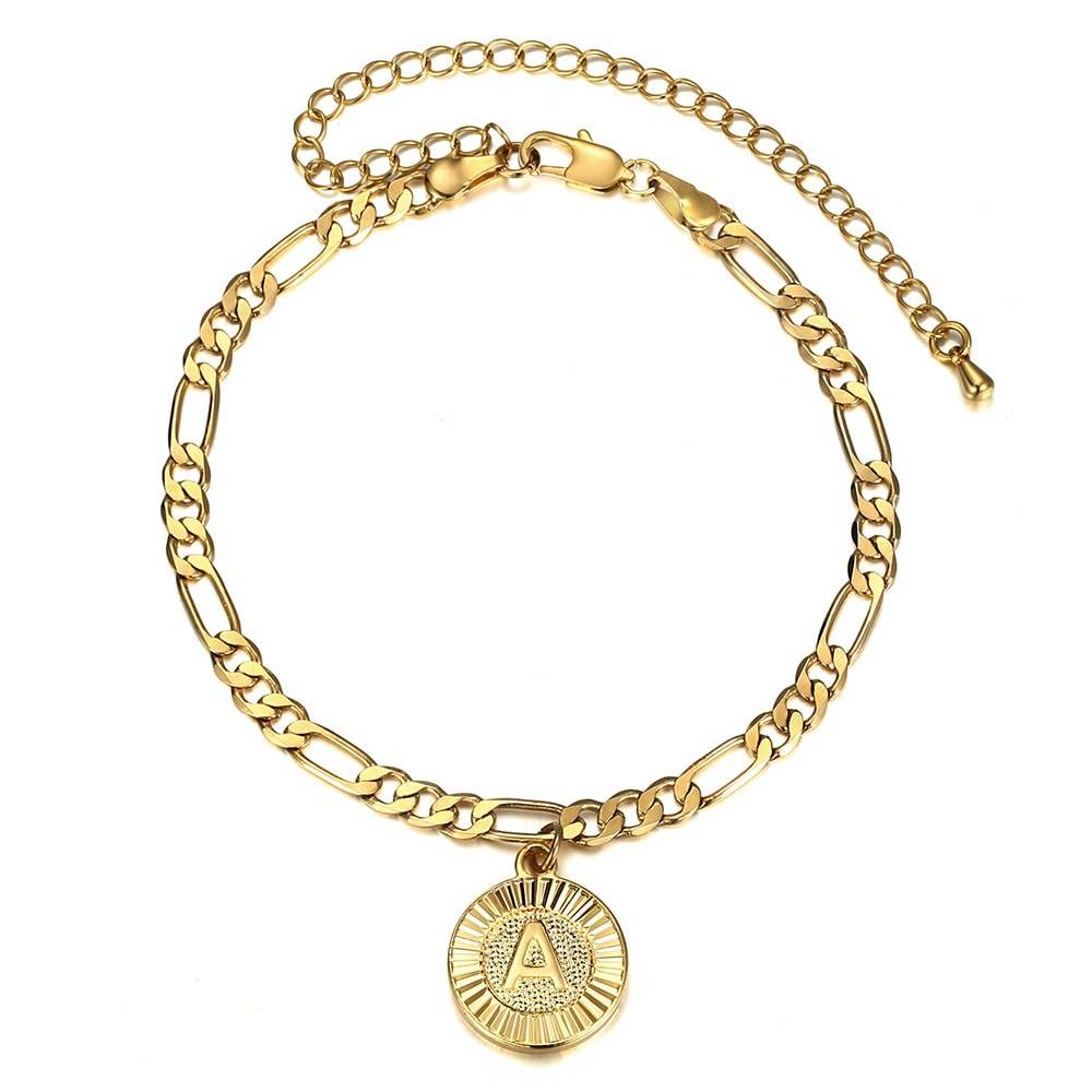 Medallion Initial Charm Anklet Adjustable