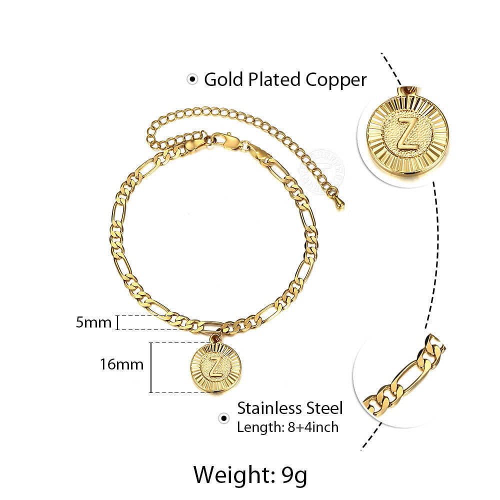 Medallion Initial Charm Anklet Adjustable