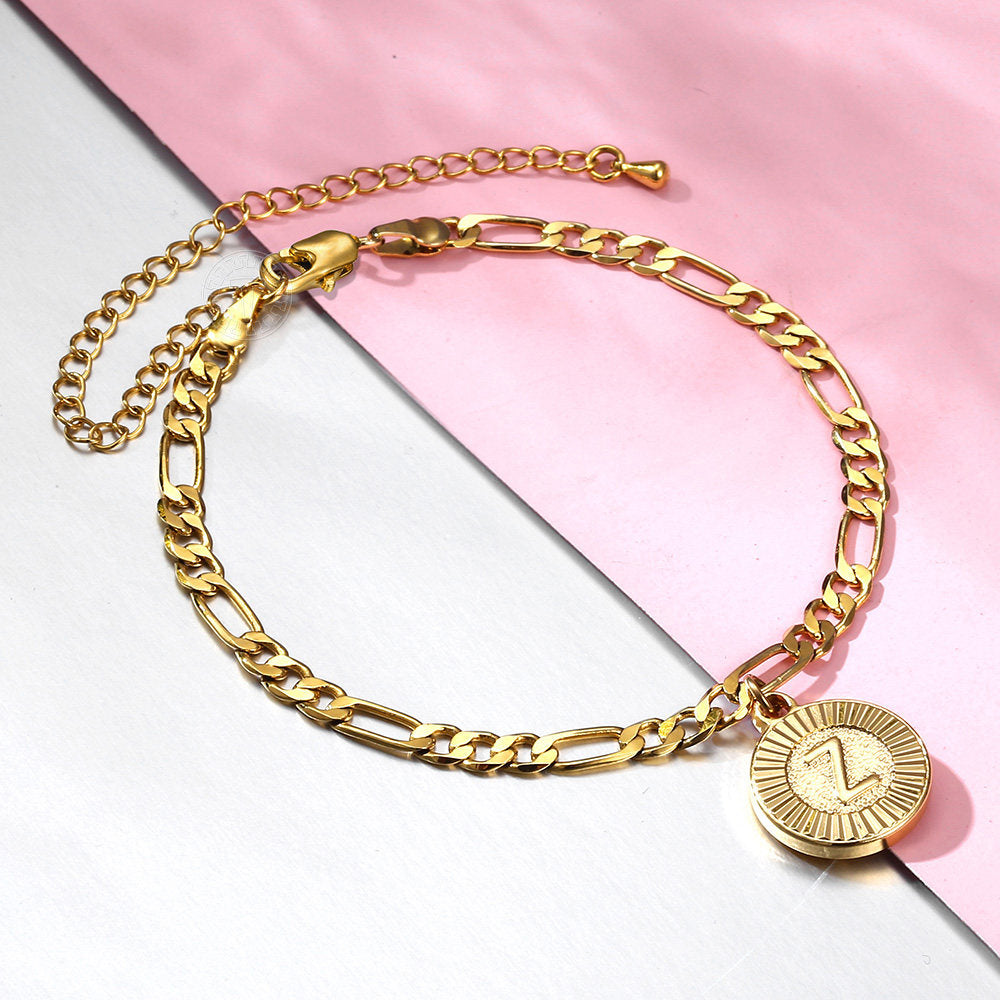 Medallion Initial Charm Anklet Adjustable