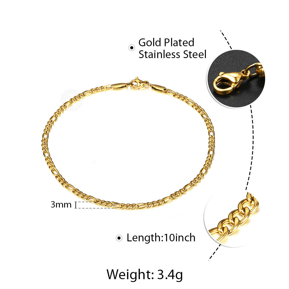 3mm Gold Figaro Chain Anklet 10inch