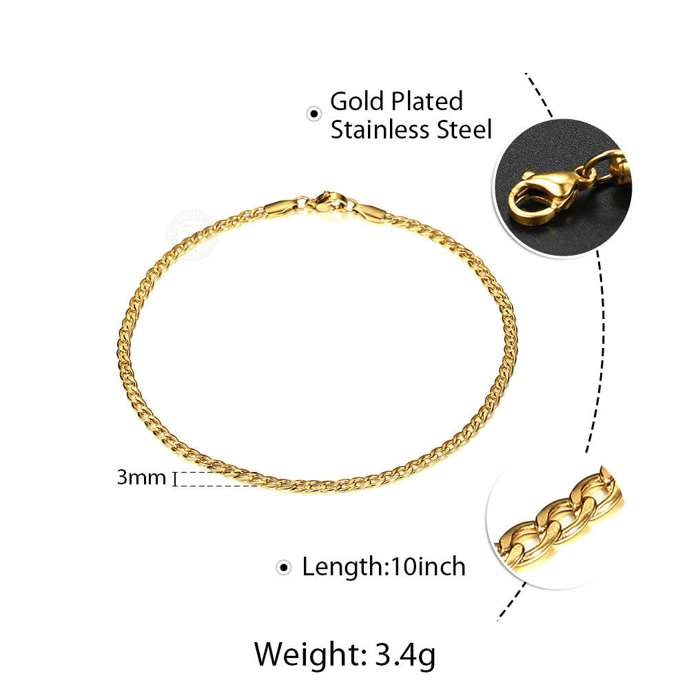 3mm Gold Cuban Chain Anklet 10inch