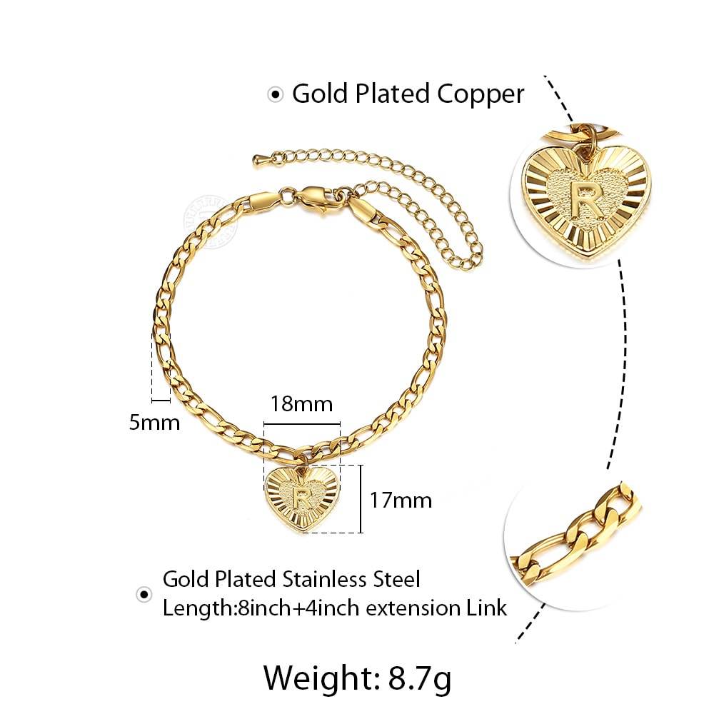 Initial Letter Heart Love Charm Anklet Adjustable