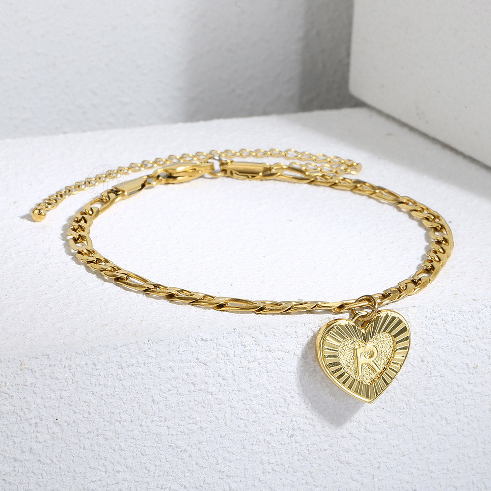 Initial Letter Heart Love Charm Anklet Adjustable