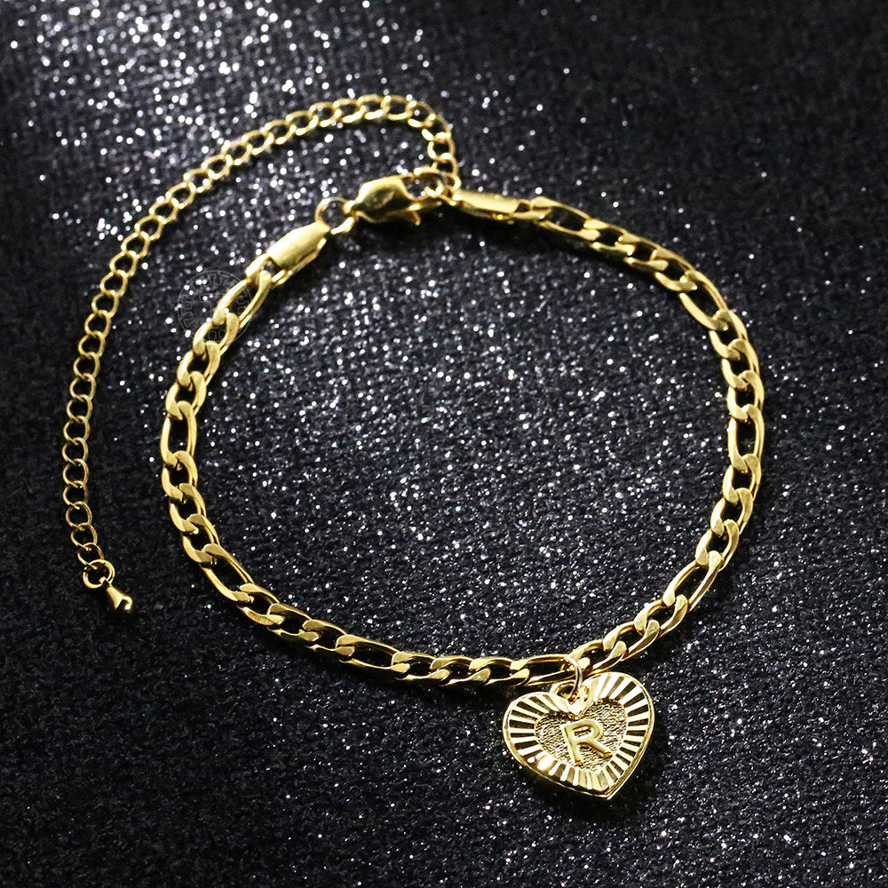 Initial Letter Heart Love Charm Anklet Adjustable