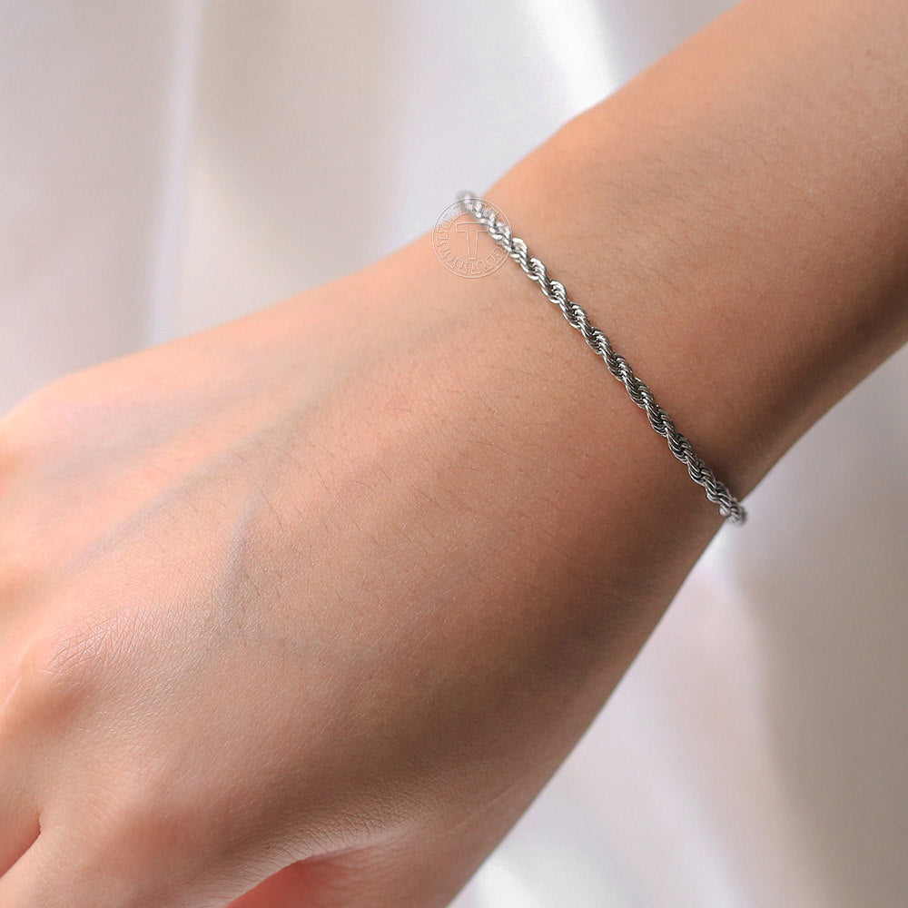 3mm Rope Chain Bracelet Stainless Steel 7+2inch