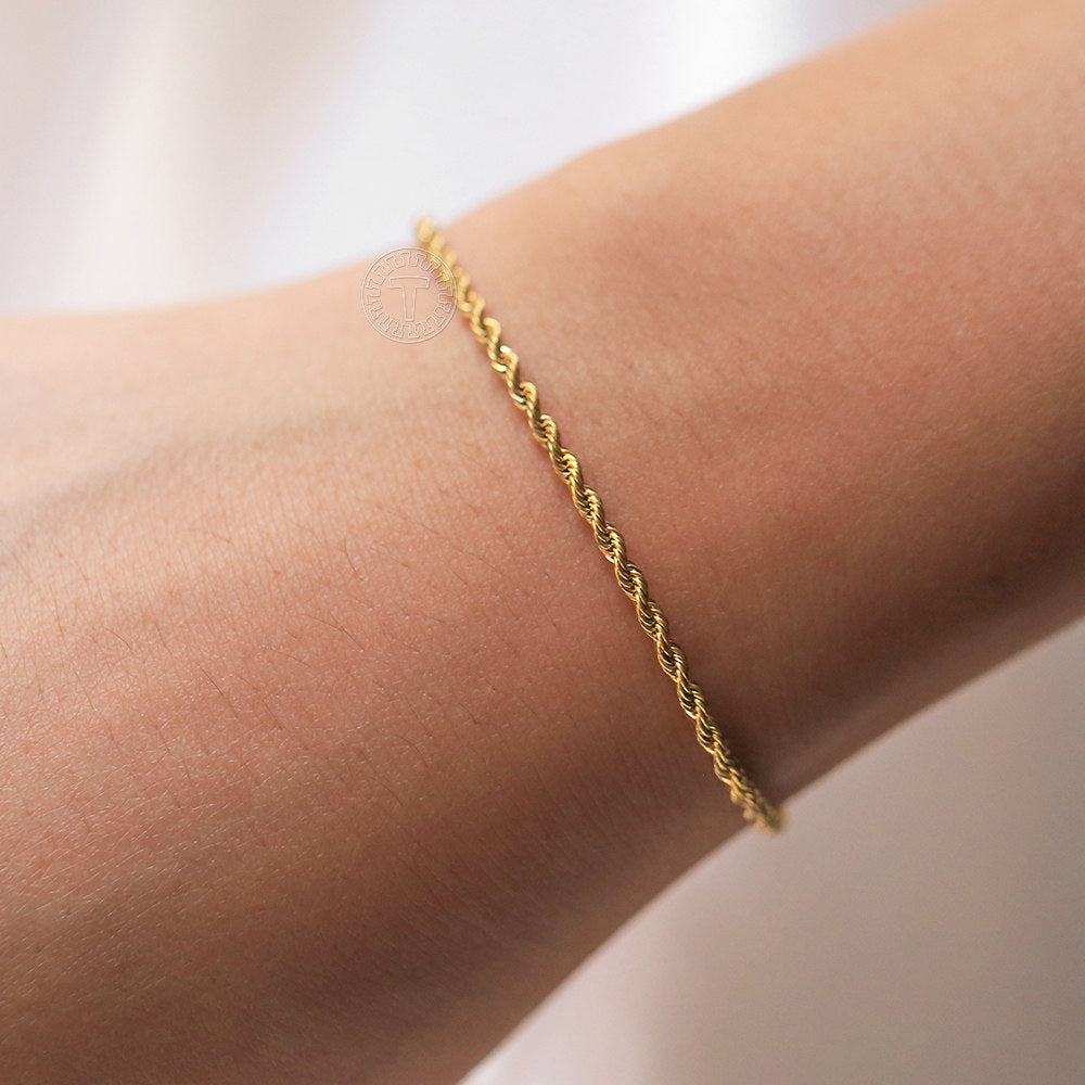 2/3/4/5mm Gold Rope Chain Bracelet Stainless Steel 7+2inch