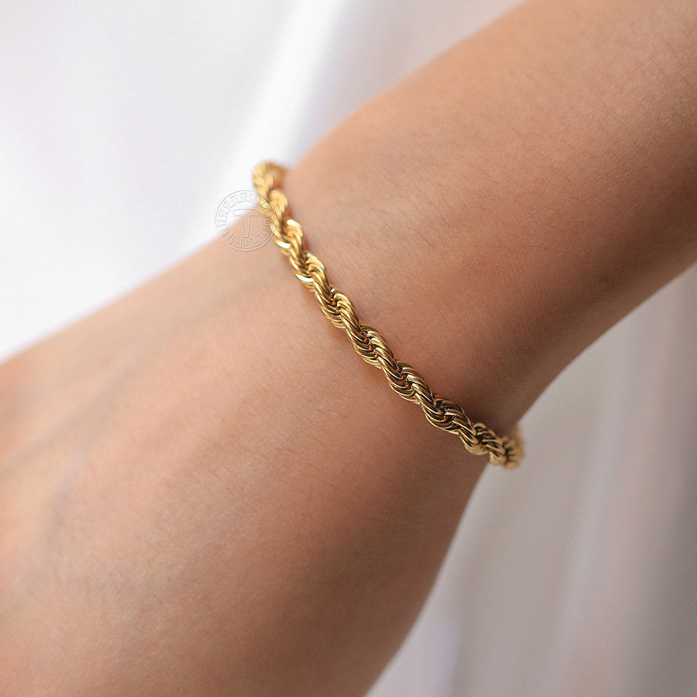 2/3/4/5mm Gold Rope Chain Bracelet Stainless Steel 7+2inch