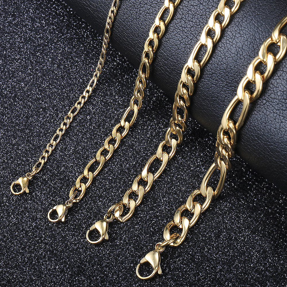3/5/7/9mm Gold Silver Figaro Chain Bracelet 7-10inch