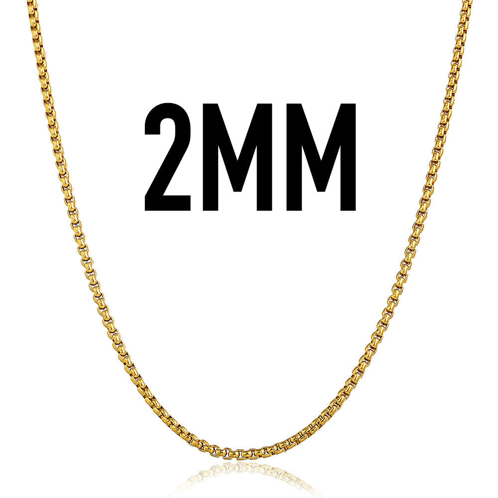 2mm Round Box Chain Necklace 16-30inch