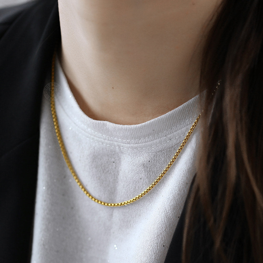 2mm Gold Silver Black Box Chain Necklace 18-30inch