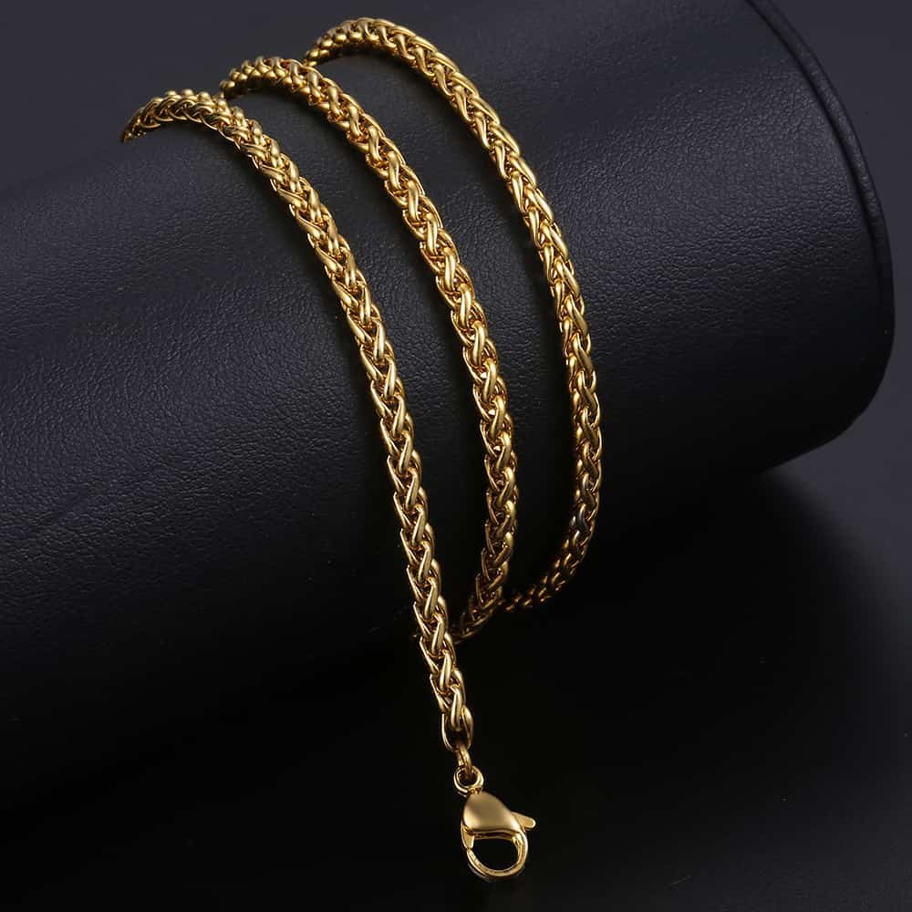 3mm Gold Wheat Chain Necklace 18-30inch