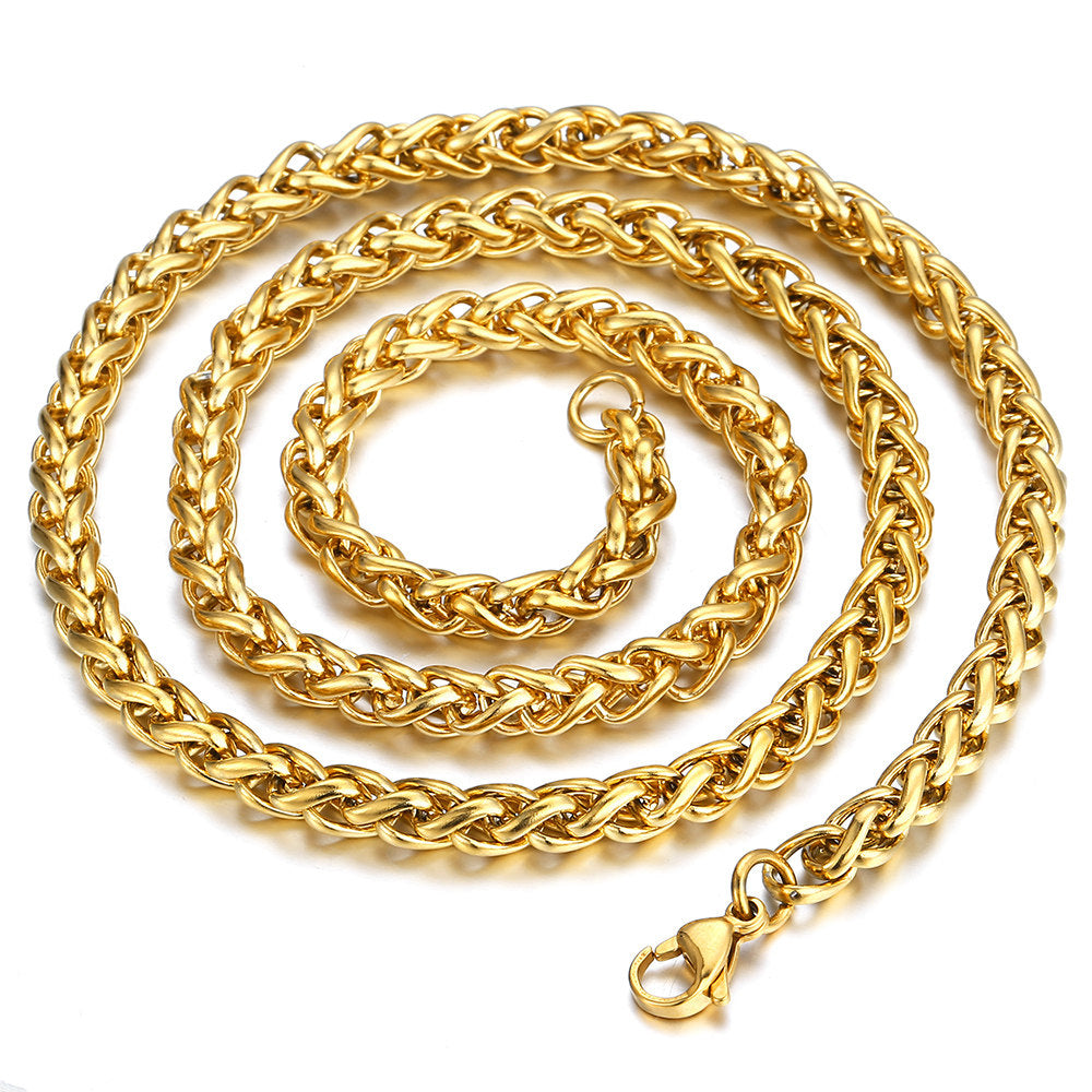 6mm Gold Wheat Chain Necklace 18-30inch