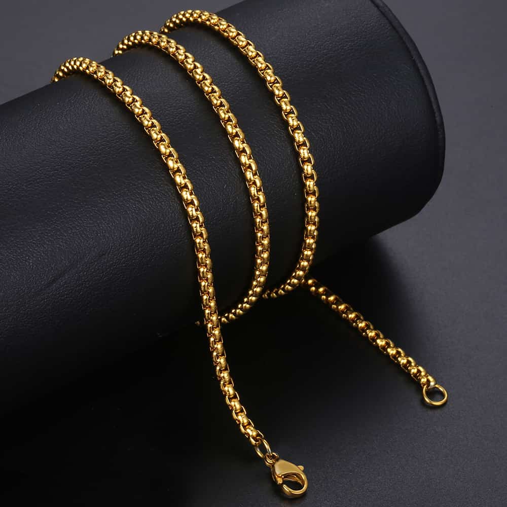3mm Gold Silver Black Box Chain Necklace 18-30inch