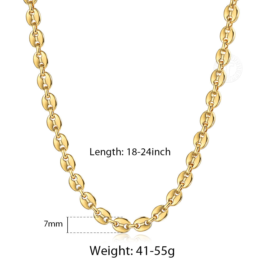 7mm Coffee Beans Chain Necklace 18-24inch