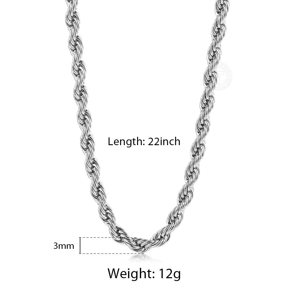 3mm Gold Silver Rope Chain Necklace 18-24inch