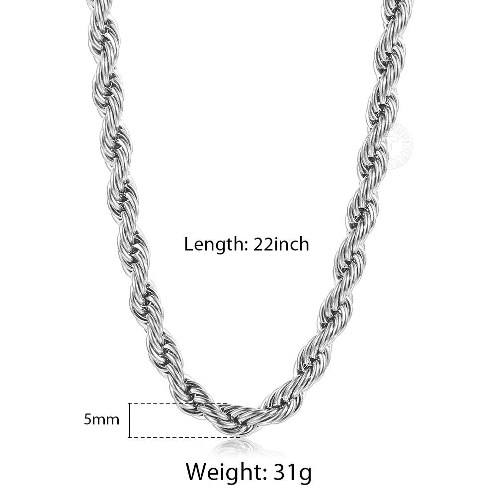 5mm Gold Silver Rope Chain Necklace 18-24inch