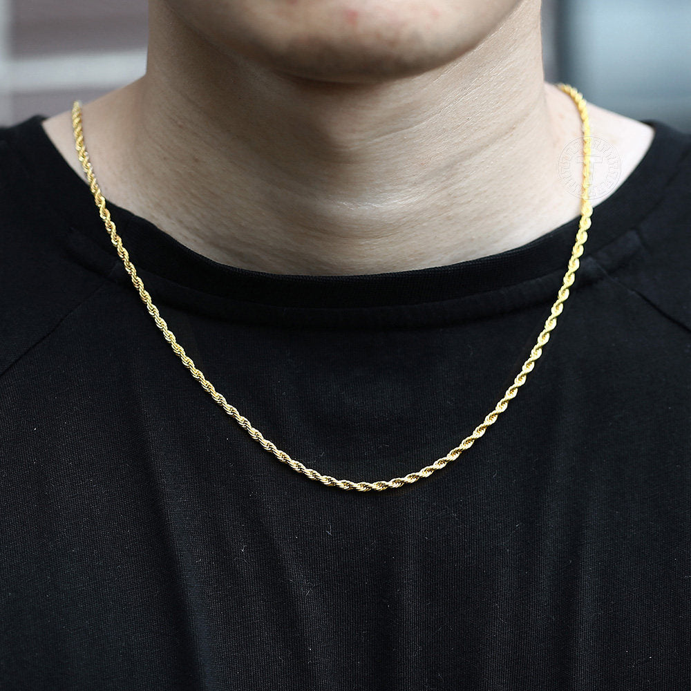 3mm Gold Silver Rope Chain Necklace 18-24inch