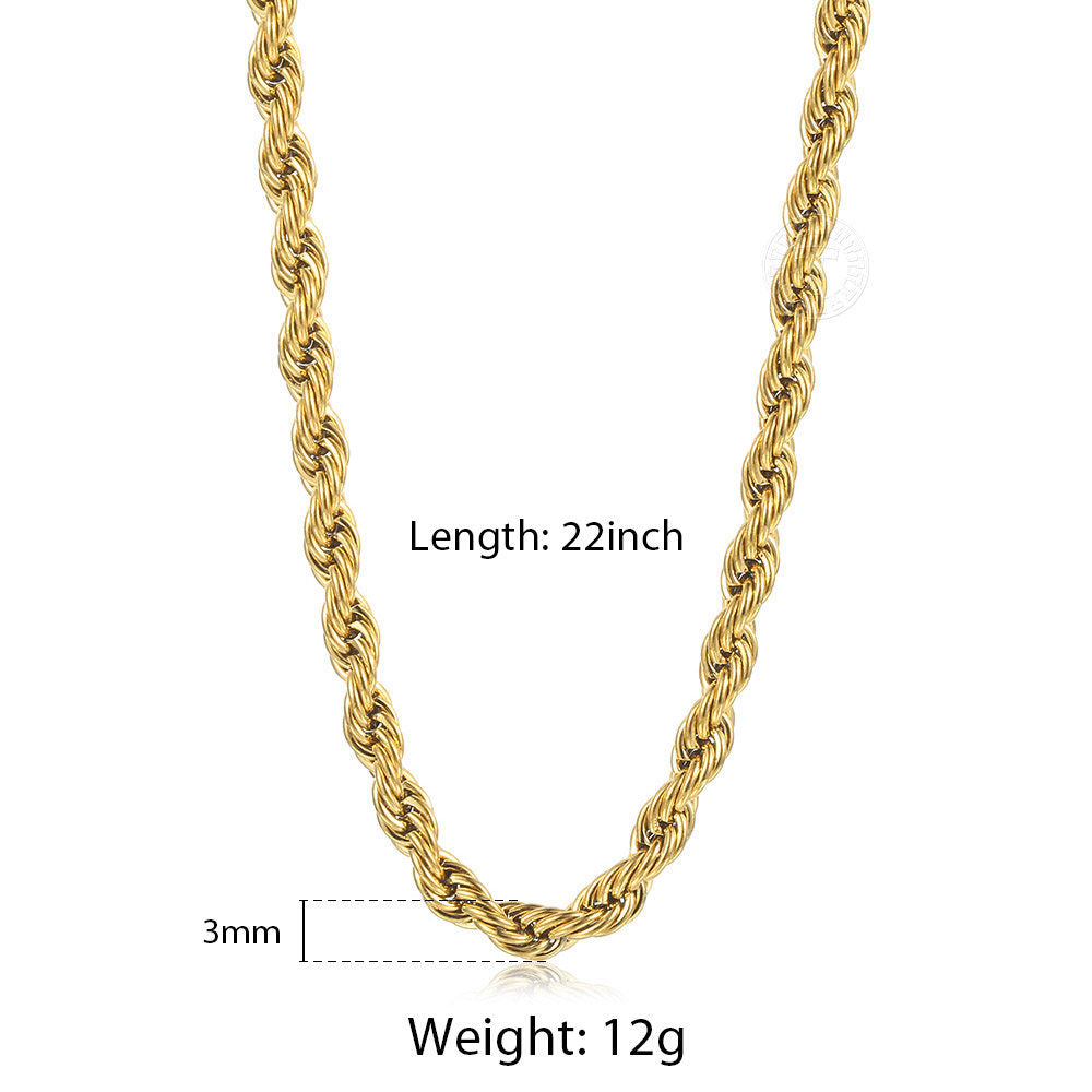 3mm Gold Silver Rope Chain Necklace 18-24inch