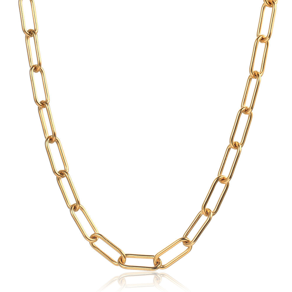 7mm Gold Paperclip Chain Choker Necklace Stainless Steel 14+2inch