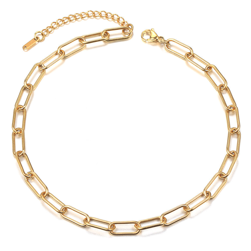 7mm Gold Paperclip Chain Choker Necklace Stainless Steel 14+2inch