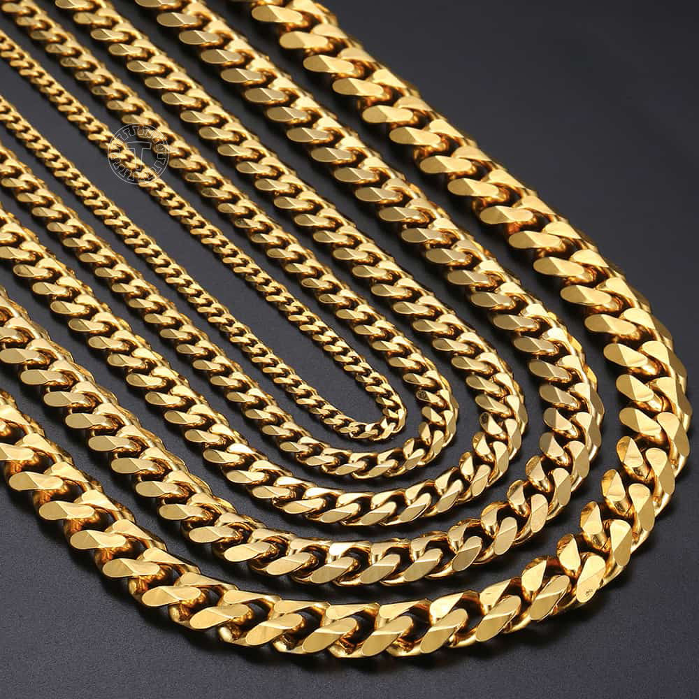 3/5/7/9/11mm Gold Black Cuban Chain Necklace 18-30inch