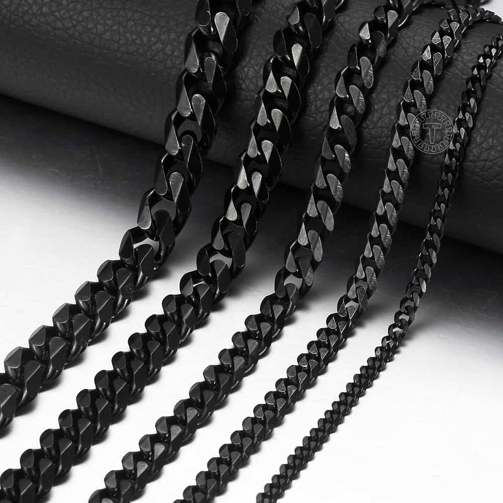 3/5/7/9/11mm Gold Black Cuban Chain Necklace 18-30inch