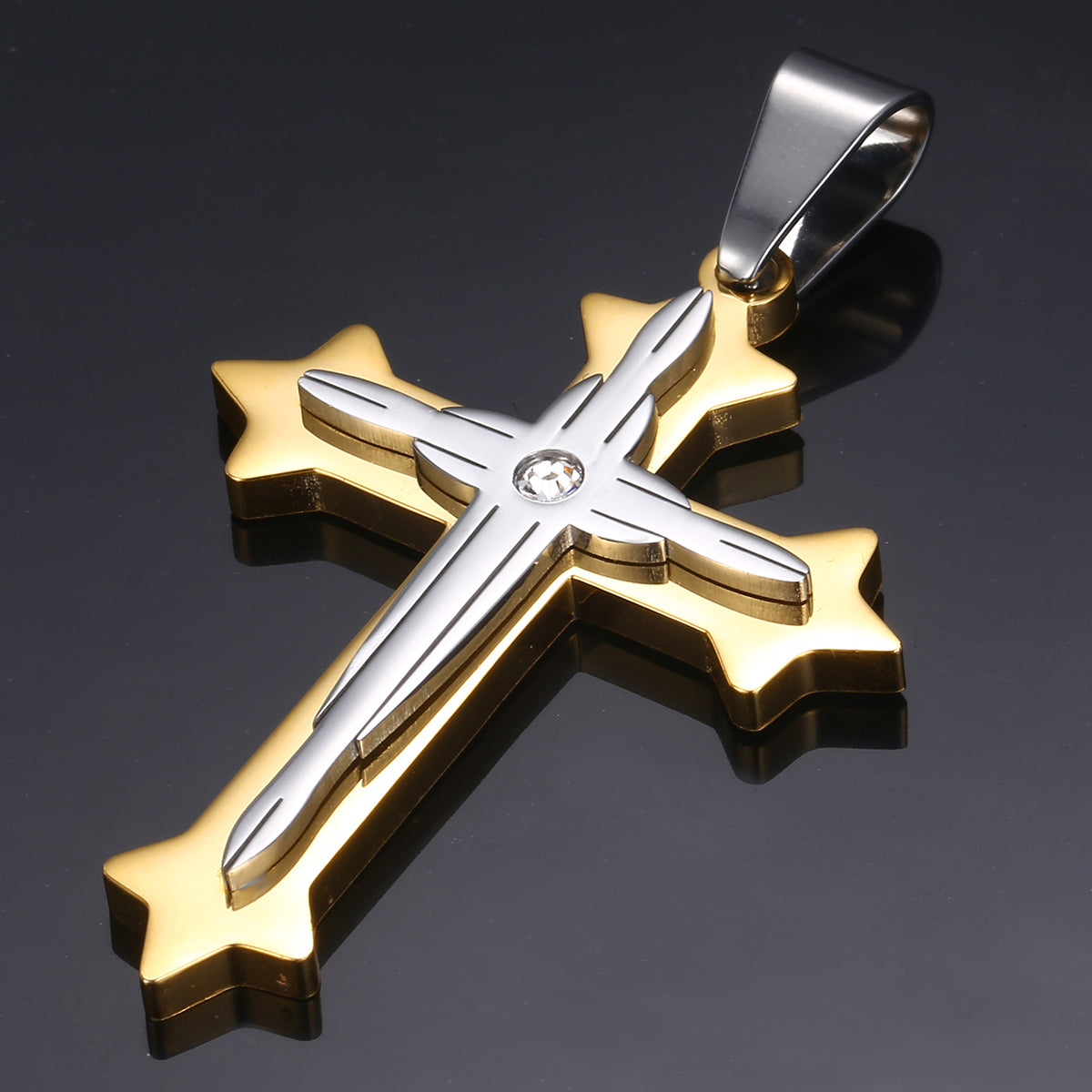 5mm Gold Silver Cross Pendant Necklace Byzantine Chain 18-30inch