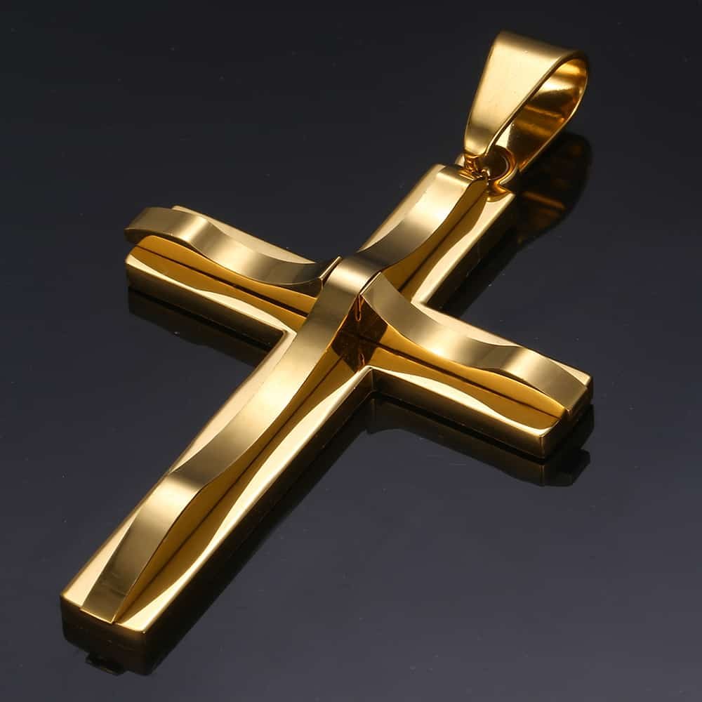 5mm Gold Cross Pendant Necklace Cuban Chain 18-30inch