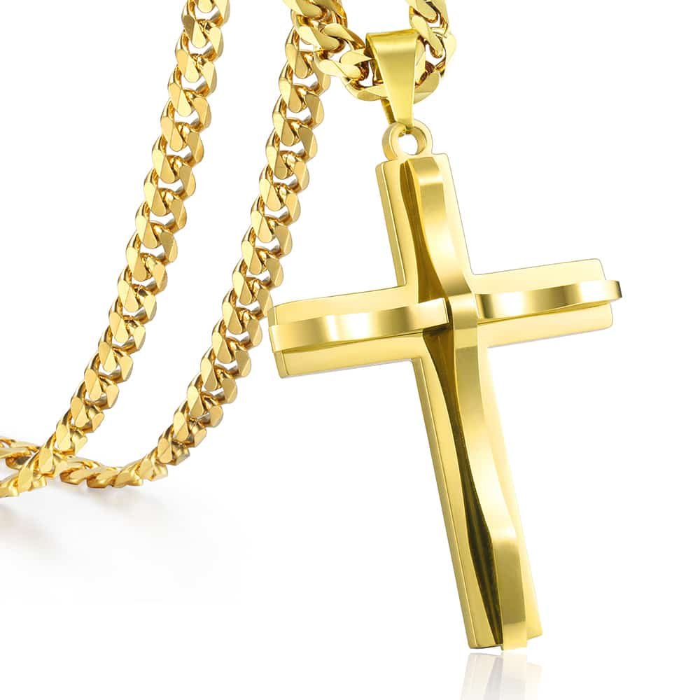 5mm Gold Cross Pendant Necklace Cuban Chain 18-30inch