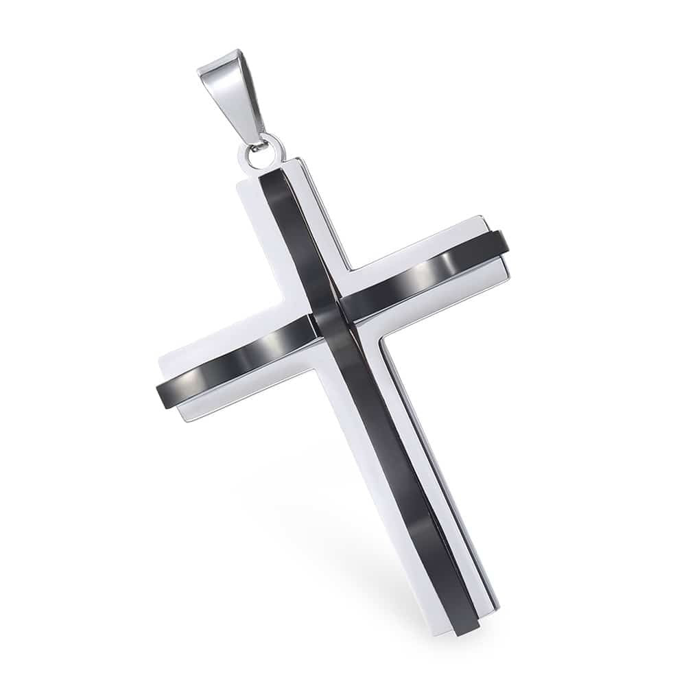 5mm Black Silver Cross Pendant Necklace Cuban Chain 18-30inch
