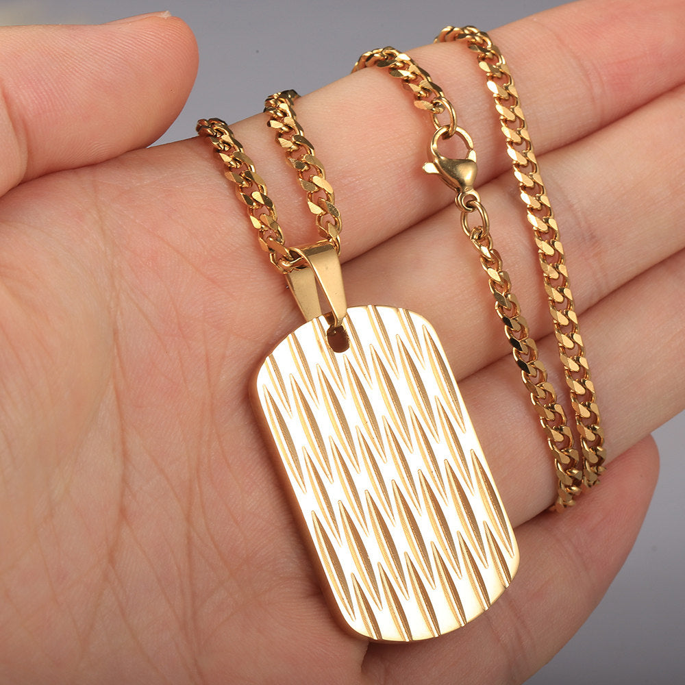 3mm Dog Tag Pendant Necklace Cuban Chain 18-24inch