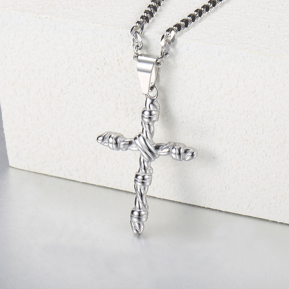 Silver Black Gold Cross Pendant Necklace Cuban Chain 18-24inch