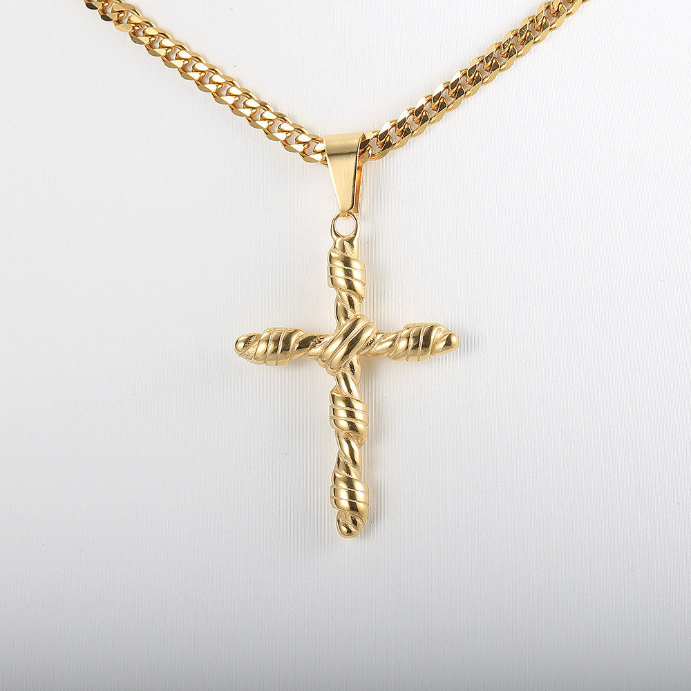 Silver Black Gold Cross Pendant Necklace Cuban Chain 18-24inch