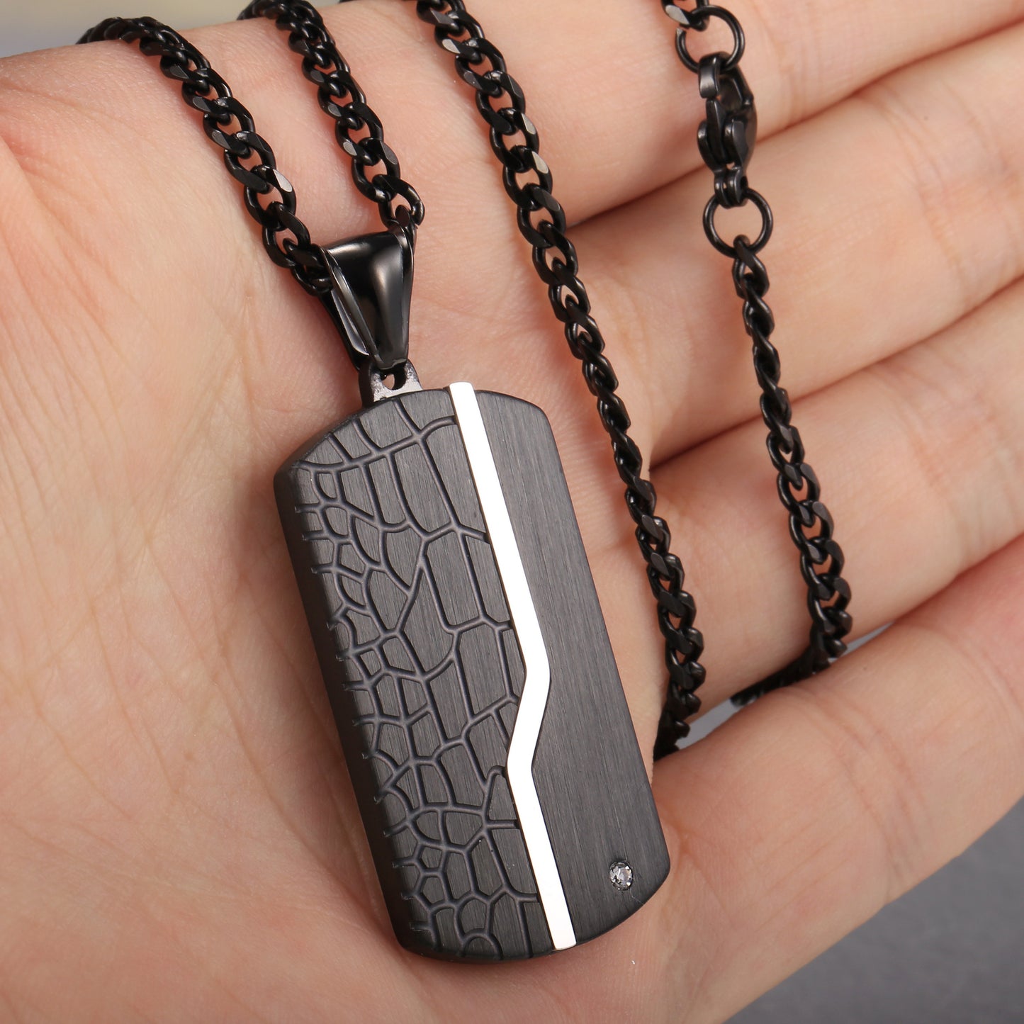 Black Dog Tag Pendant Necklace 18-24inch