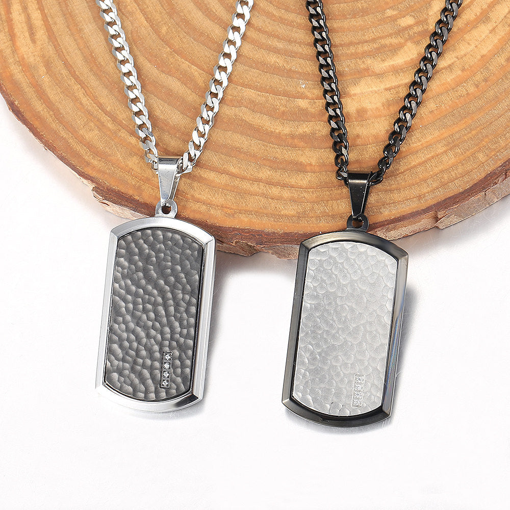 3mm Silver Black Dog Tag Pendant Necklace 18-24inch