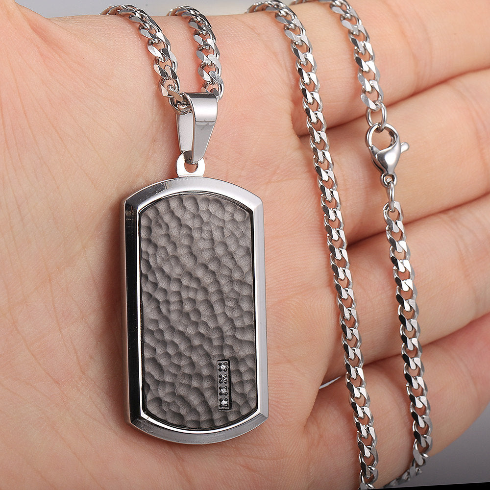3mm Silver Black Dog Tag Pendant Necklace 18-24inch