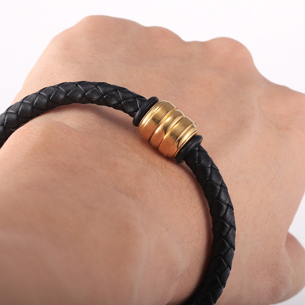 6mm Leather Bracelet Bead Charm Black Brown Braided Rope Chain
