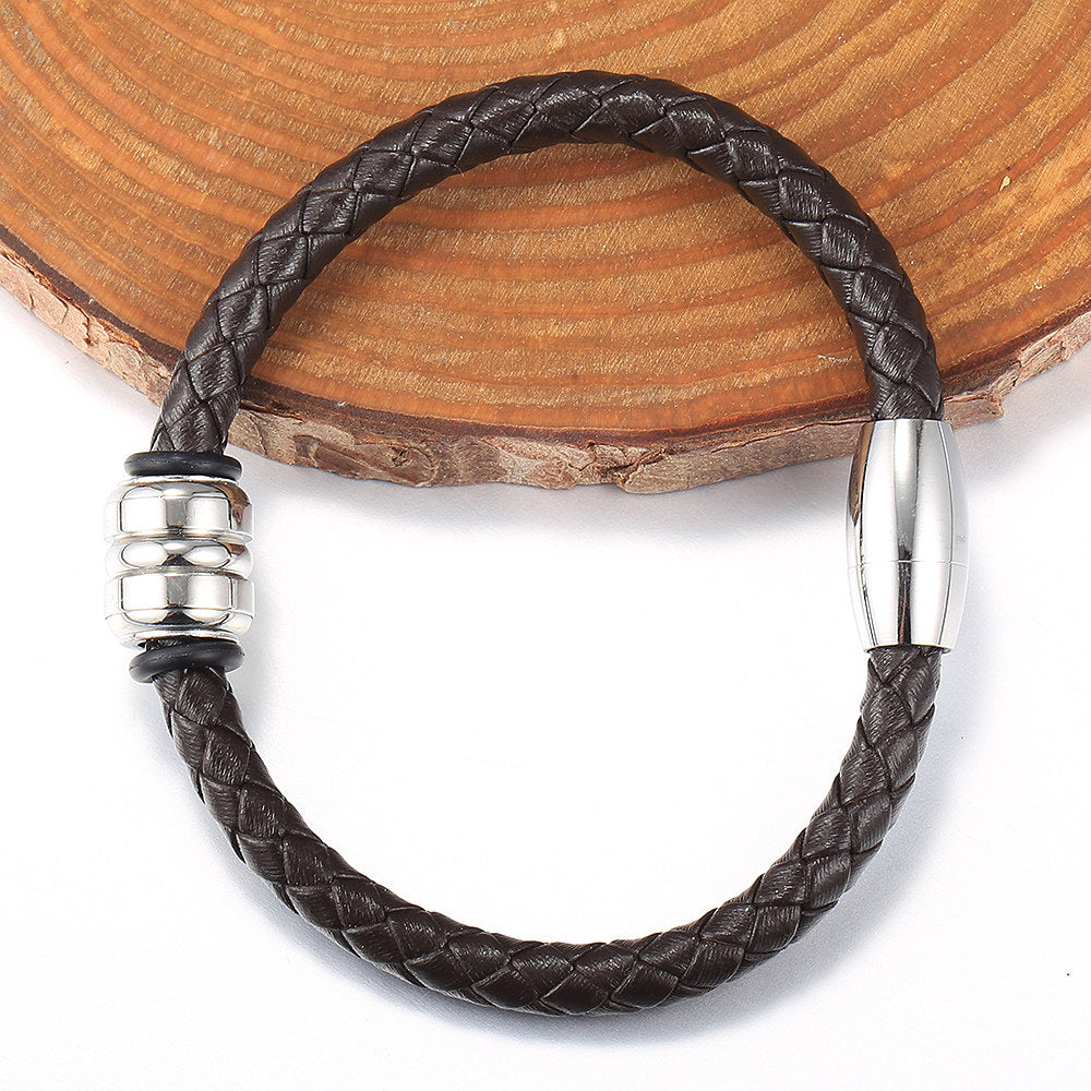 6mm Leather Bracelet Bead Charm Black Brown Braided Rope Chain