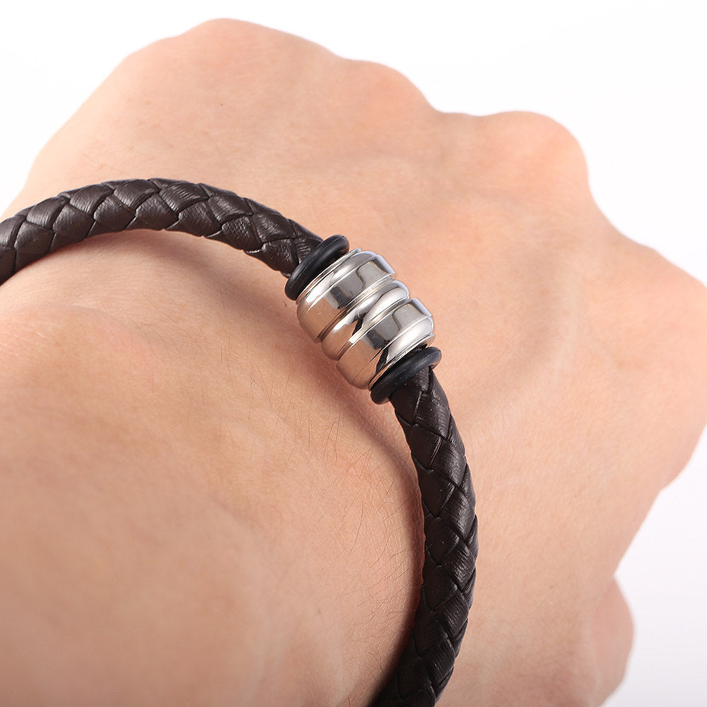 6mm Leather Bracelet Bead Charm Black Brown Braided Rope Chain