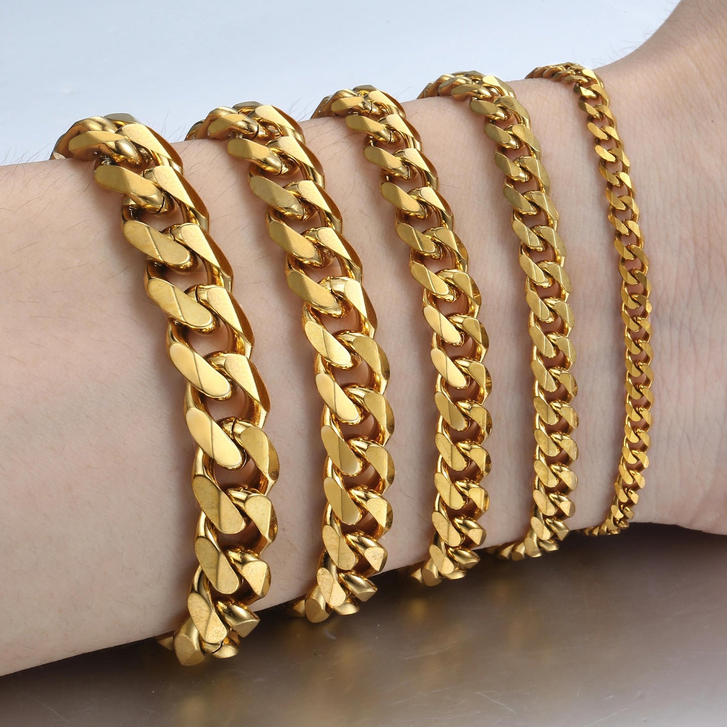 3/5/7/9/11mm Silver Gold Black Cuban Chain Bracelet 7-10inch