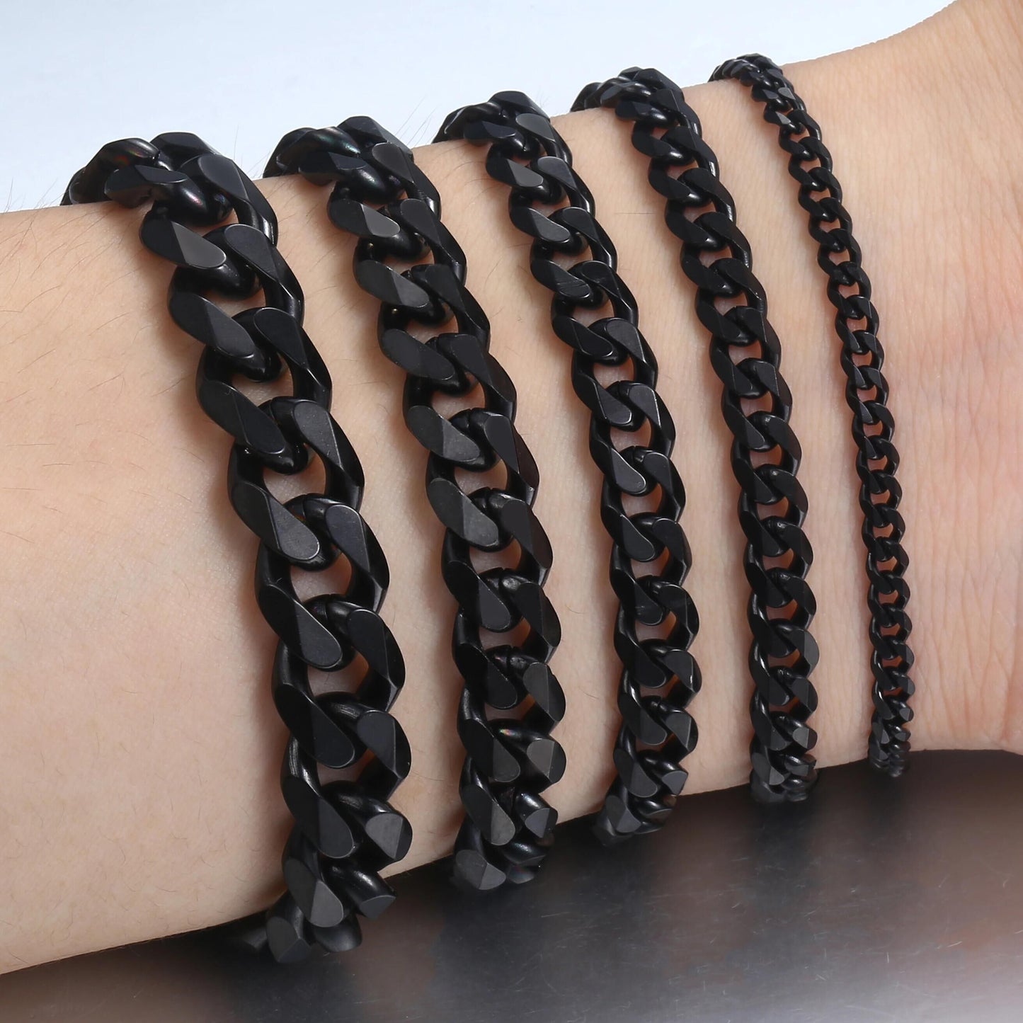 3/5/7/9/11mm Silver Gold Black Cuban Chain Bracelet 7-10inch