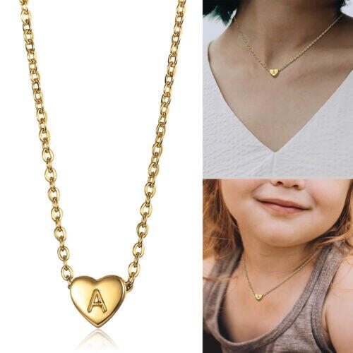 Gold Mini Heart Initial Letter Charm Choker Necklace 14+2inch