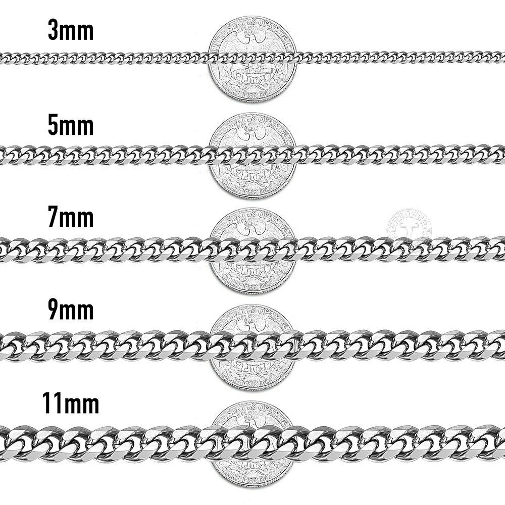 3/5/7/9/11mm Silver Cuban Chain Necklace 18-30inch