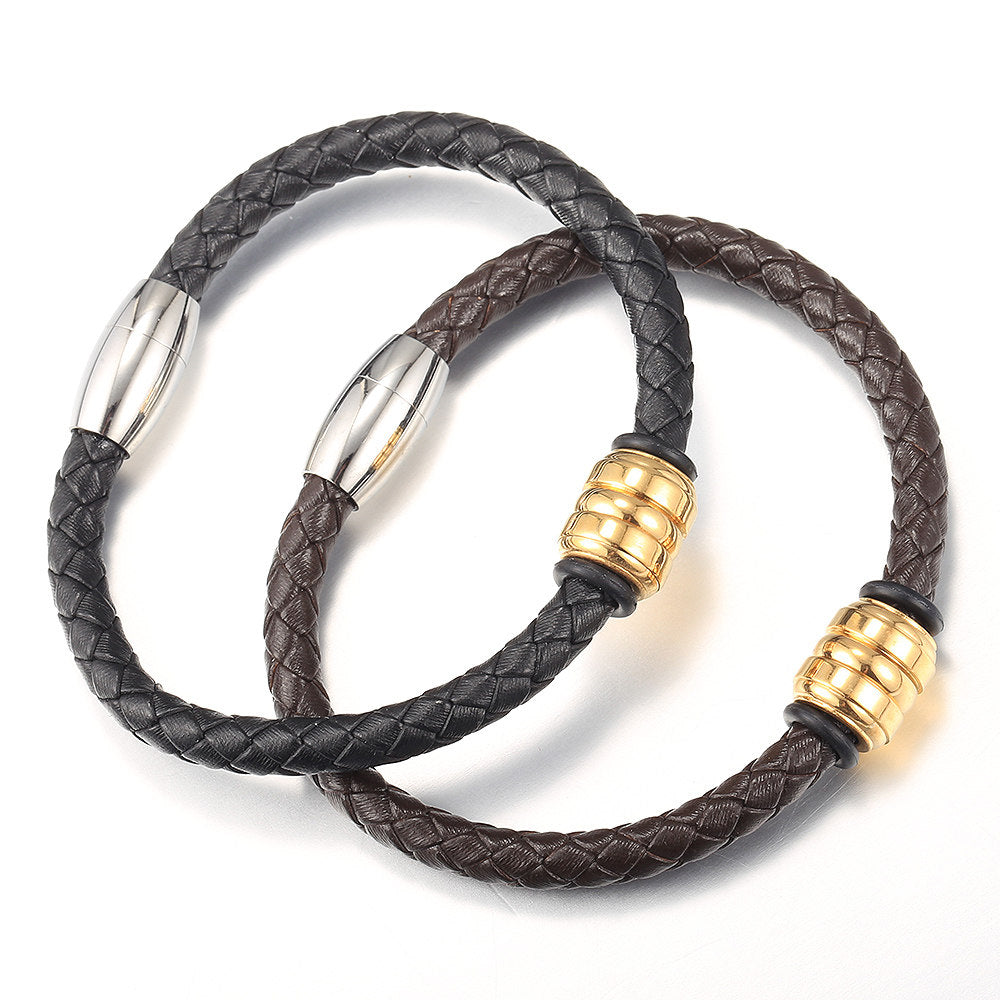 6mm Leather Bracelet Bead Charm Black Brown Braided Rope Chain
