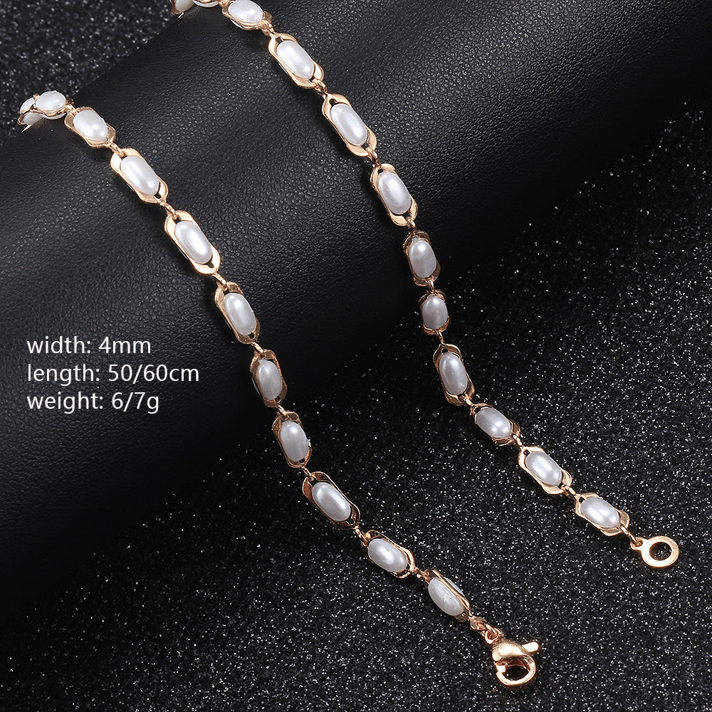 4mm White Pearl Necklace Rose Gold Color