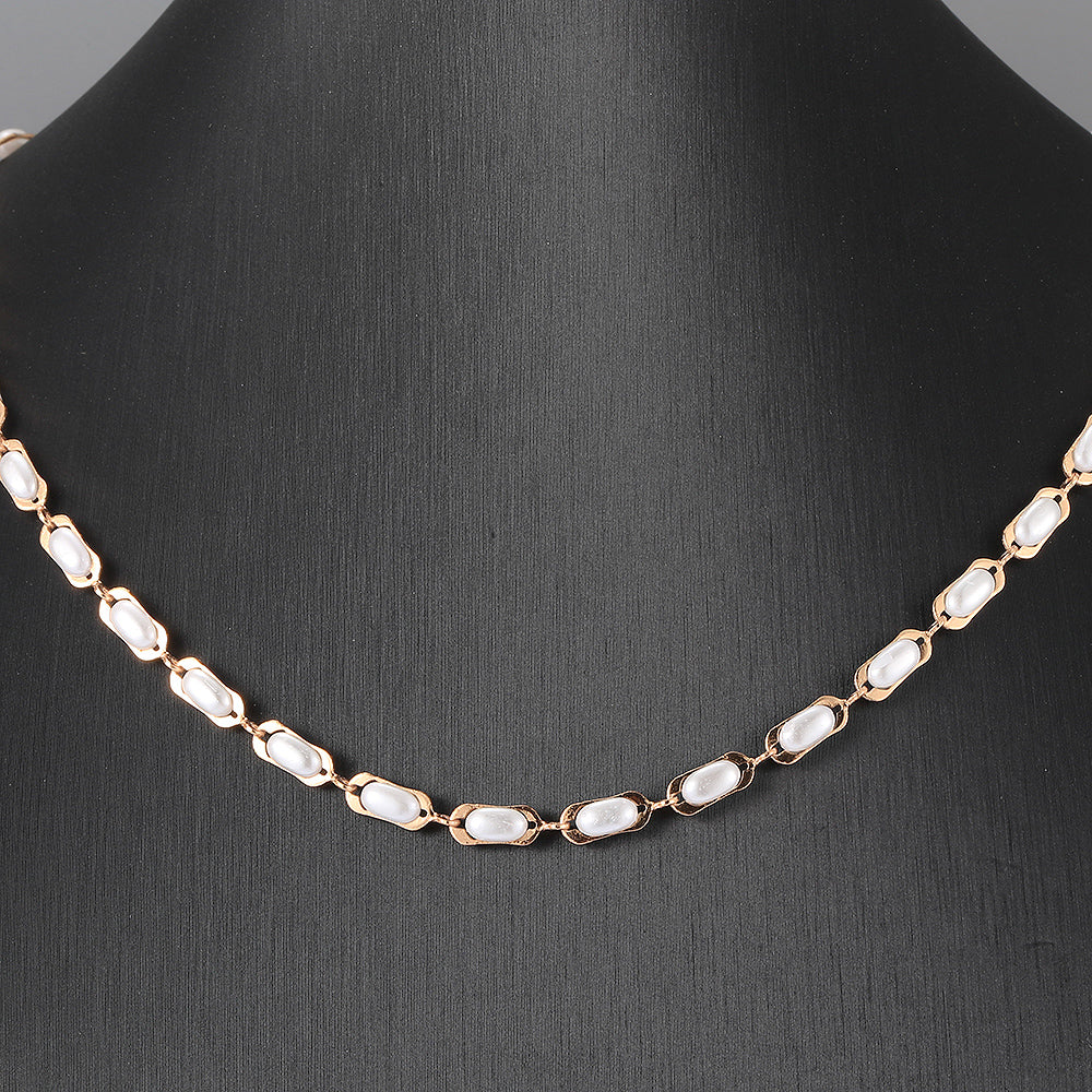 4mm White Pearl Necklace Rose Gold Color