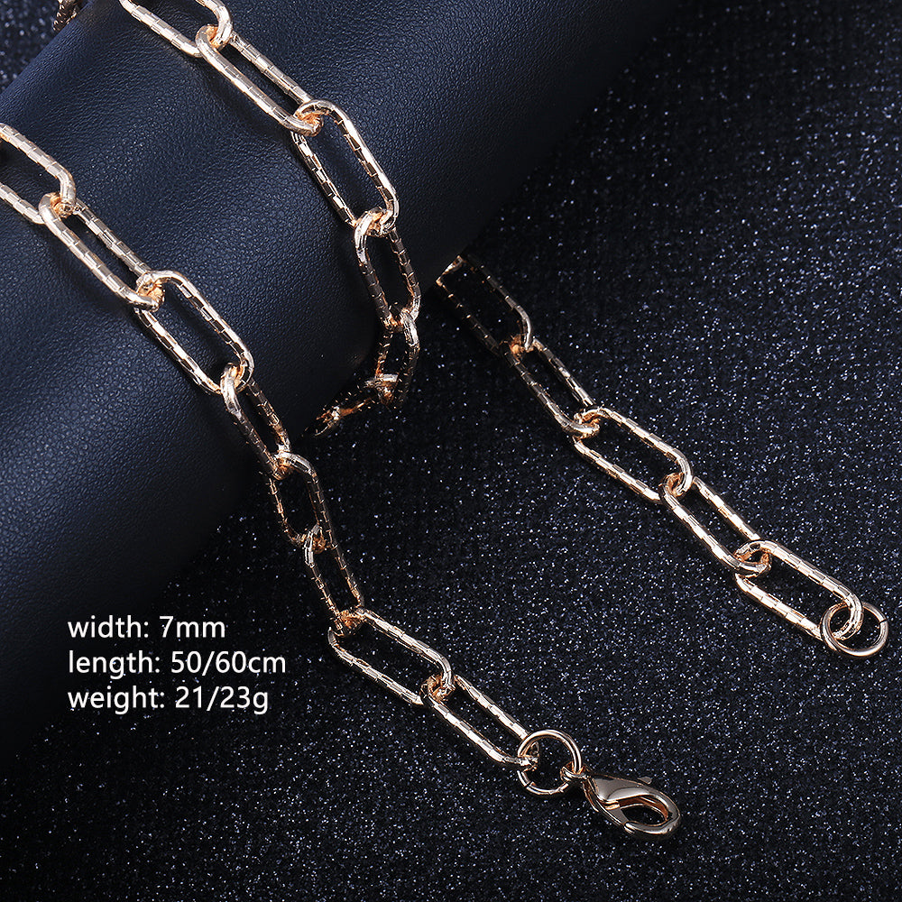 7mm Paperclip Cable Chain Necklace Rose Gold Color 20/24inch